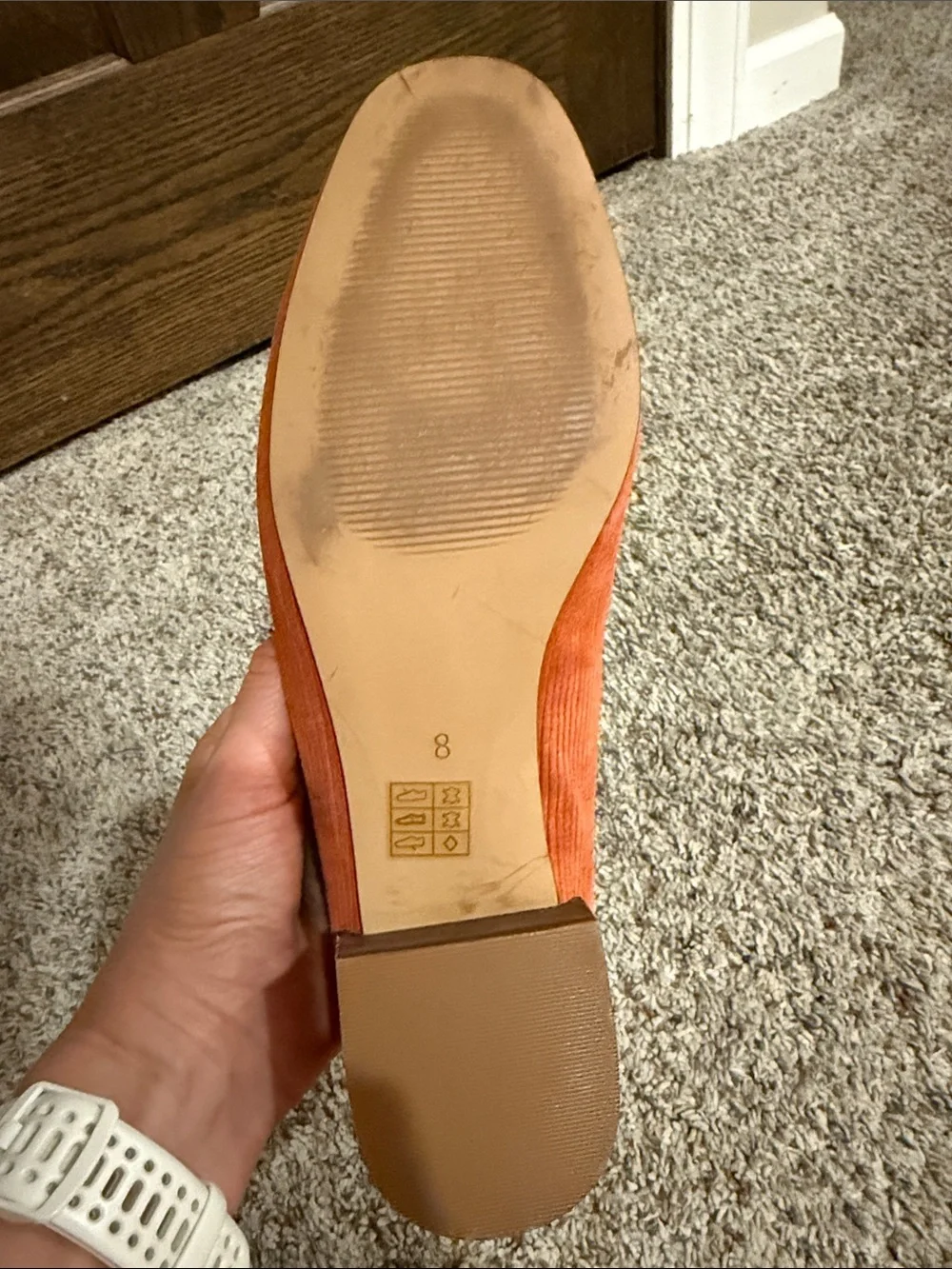Madewell Orange leather Corduroy Low Block Heel Pumps Size 8